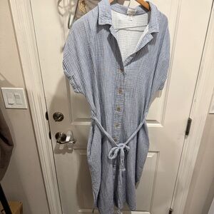 Casual Blue Striped Midi Dress